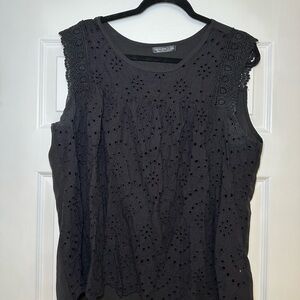 SHEIN Women's Black Eyelet Sleeveless Top